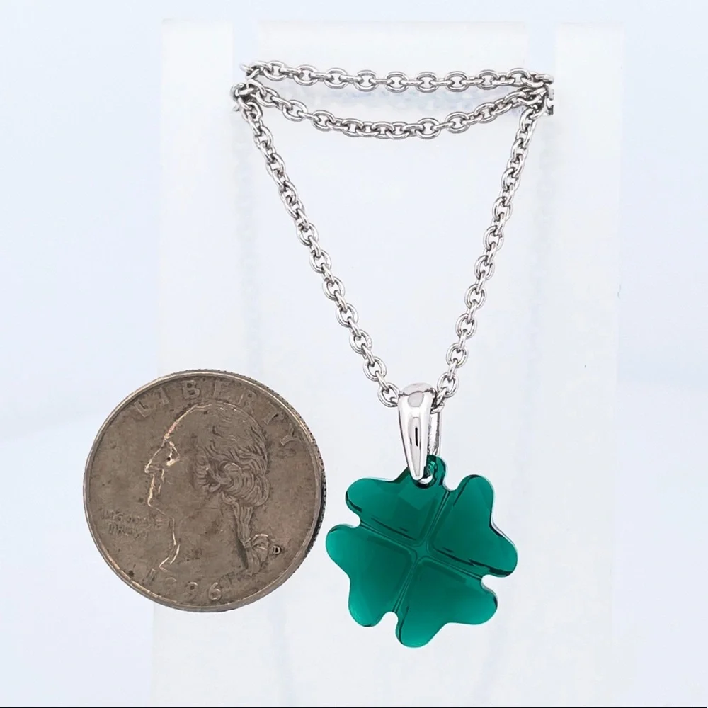 Faceted Crystal Shamrock Necklace Four Leaf Clover Swarovski Crystal